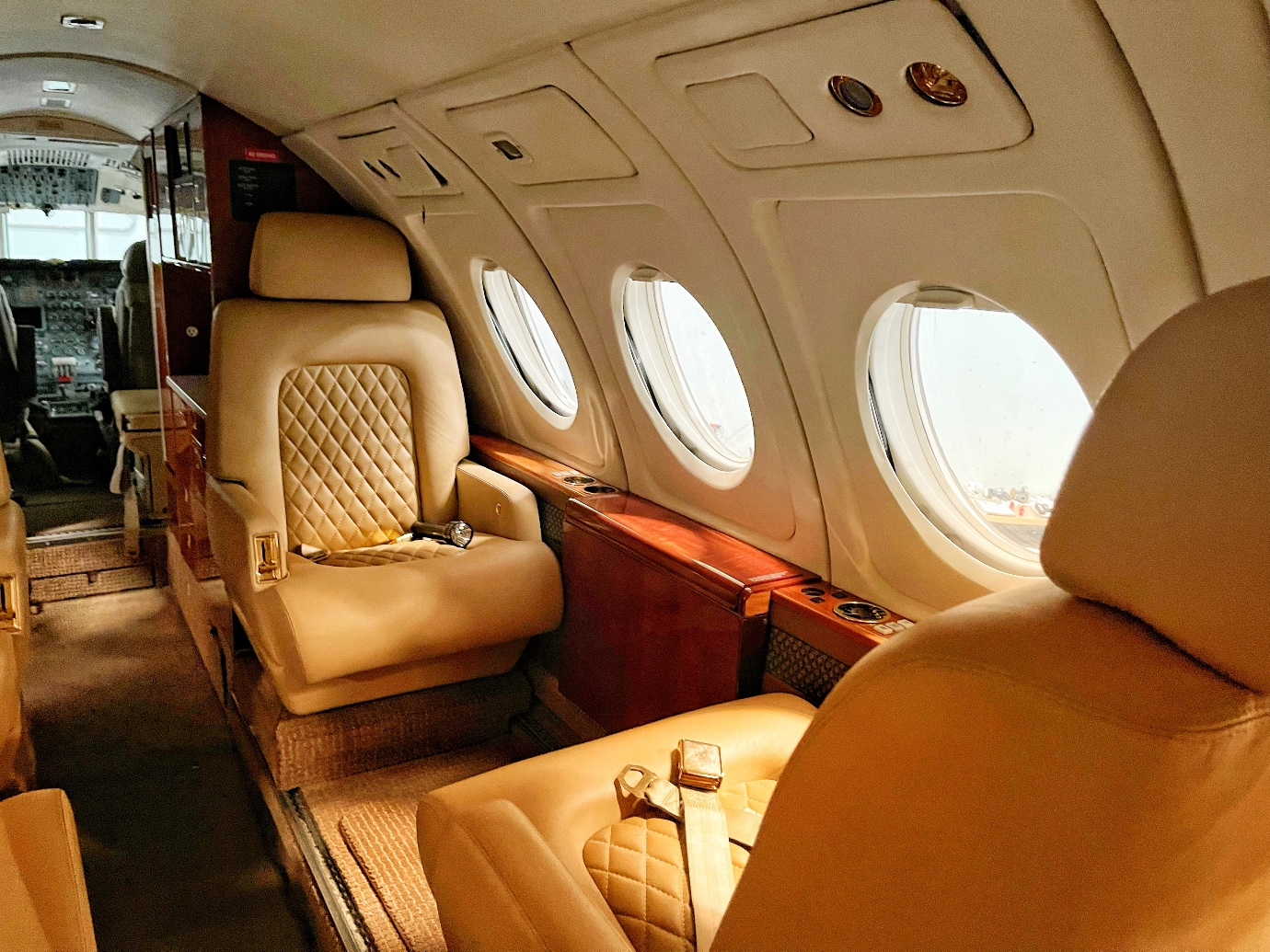 leather seats in a private jet