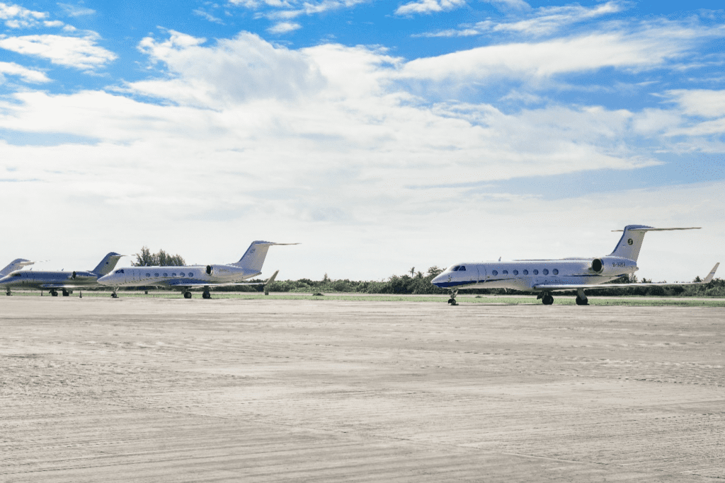 three parked airplanes