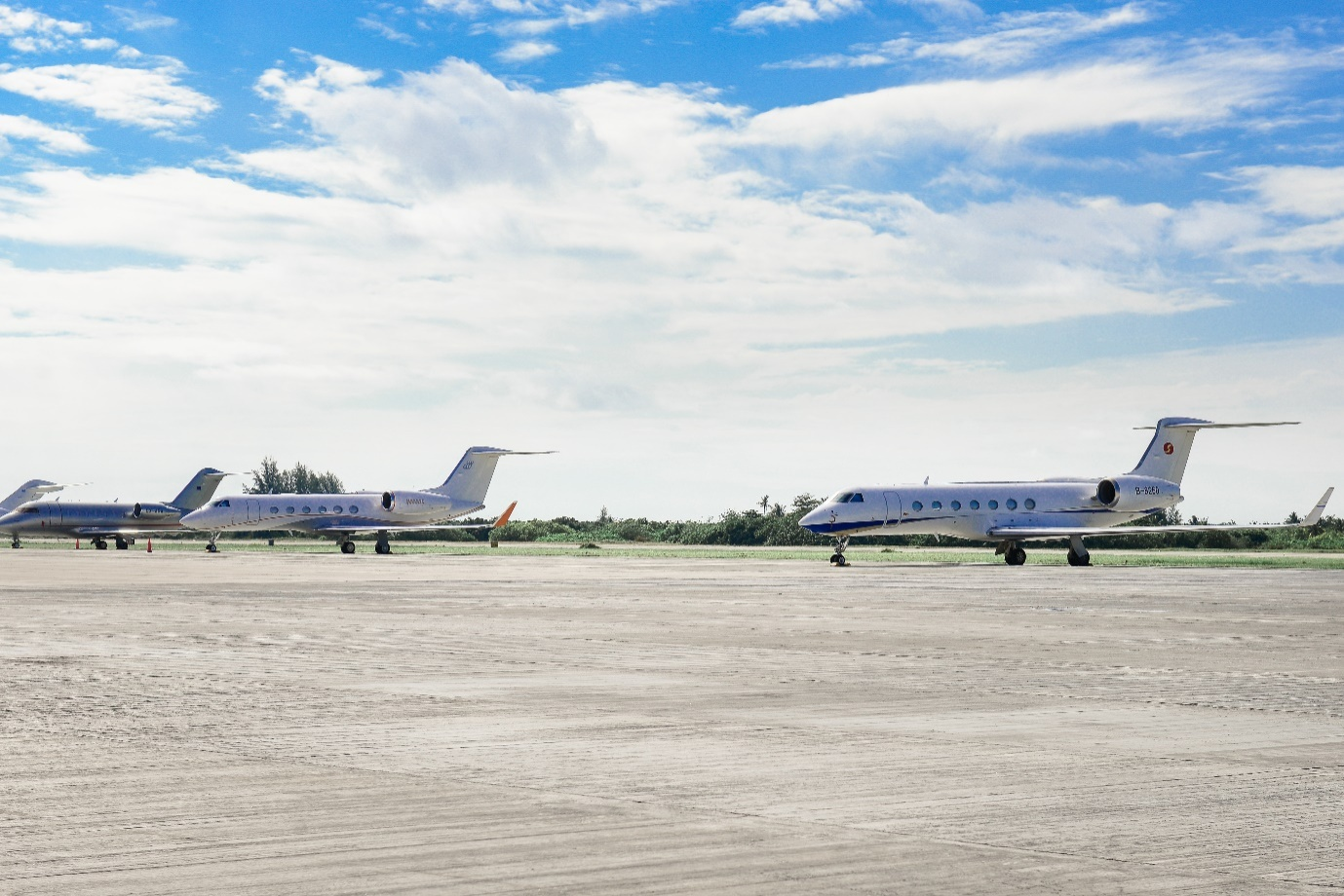 three parked airplanes